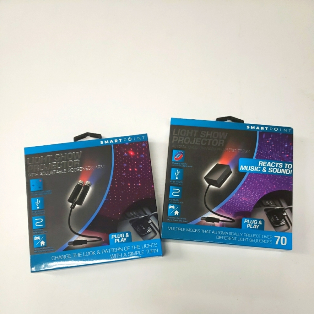 LIGHT SHOW PROJECTOR W/ ADJUSTABLE GOOSENECK ARM USB PLUG & PLAY 2 boxes